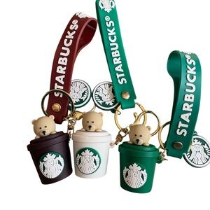 Starbucks Bear Cup Keychain  in Brown, White, and Green